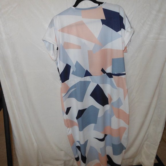 Abstract Geometric Print Tie-belt Dress Blue Pink White - Size XL - Picture 7 of 8